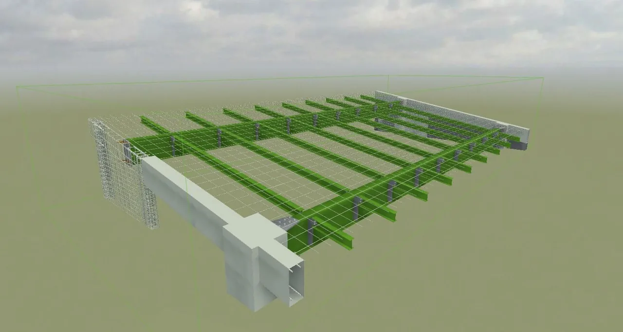 Estructura metálica. Vigas y conexiones modeladas.